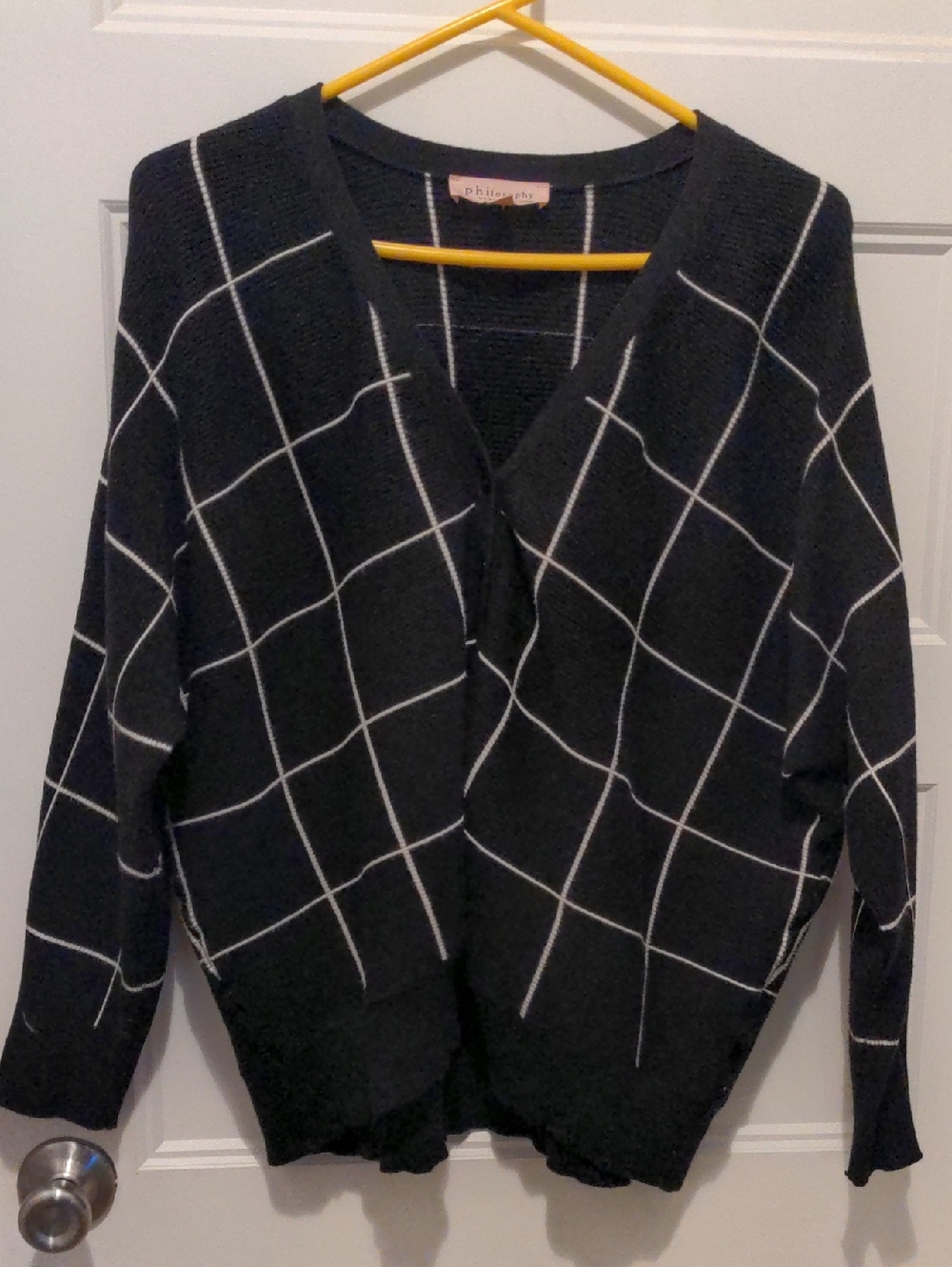 Philosophy Woman Windowpane Grid Knit V-Neck Cardigan Sweater Plus Size 3X